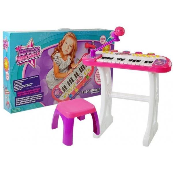 Vaikiškas pianinas - sintezatorius su mikrofonu ir kėdute - RoseWhite